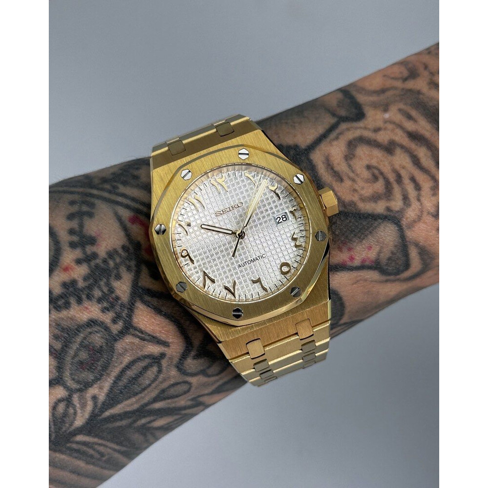 Custom Seiko Mod • Silver Arabic Gold AP • 42mm